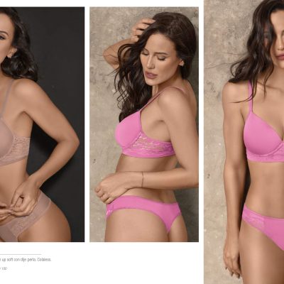 CONJUNTO DE MICROFIBRA Y PUNTILLA. CORPIÑO PUSH UP SOFT. COLALESS BELEN - Cod 3720
