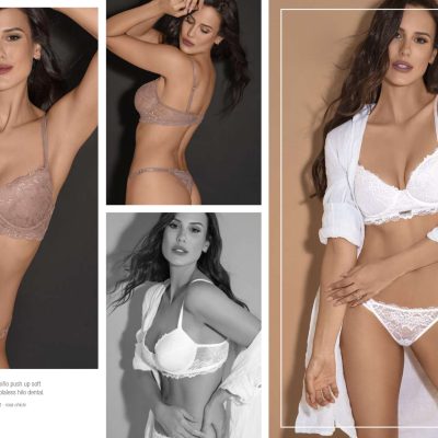 CONJUNTO DE PUNTILLA. CORPIÑO PUSH UP SOFT CON DIJE PERSONALIZADO. COLALESS HILO DENTAL. BELEN - Cod 3795