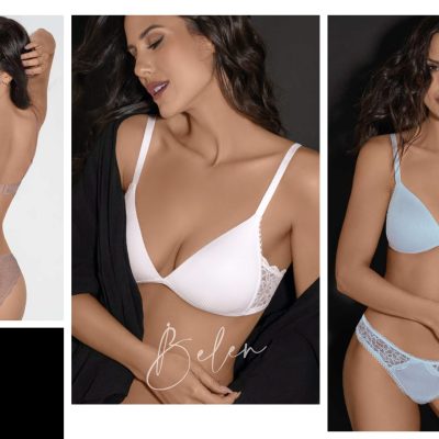 CONJUNTO DE MORLEY Y PUNTILLA. CORPIÑO TRIÁNGULO SOFT SIN PUSH UP. COLALESS. BELEN - Cod 6085