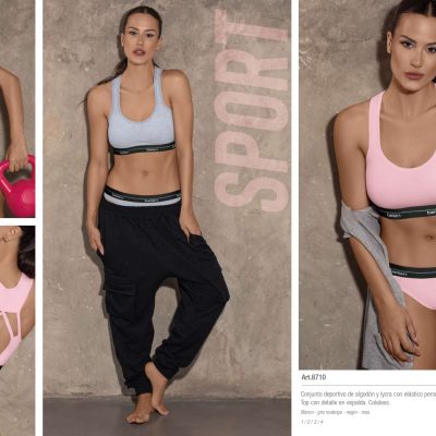 CONJUNTO DEPORTIVO DE ALGODÓN Y LYCRA CON ELÁSTICO RASADO. TOP CON DETALLE EN ESPALDA. COLALESS. BELEN - Cod 8710
