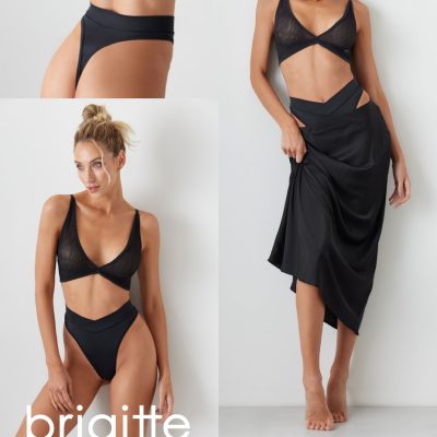 CONJUNTO TRIÁNGULO DE TUL Y LESS MICROFIBRA CON CINTURA DOBLE BRIGITTE - Cod 2406