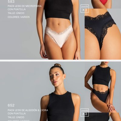 PACK X 3 LESS DE ALGODÓN Y LYCRA CON PUNTILLA BRIGITTE - Cod 652