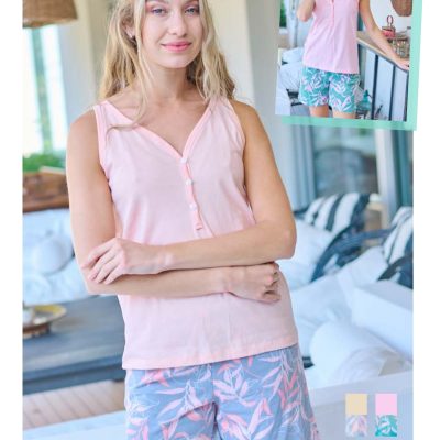 PIJAMA MUSCULOSA CON CARTERA, SHORT ESTAMPADO. JERSEY ALGODÓN LISO EMMY - Cod 6429
