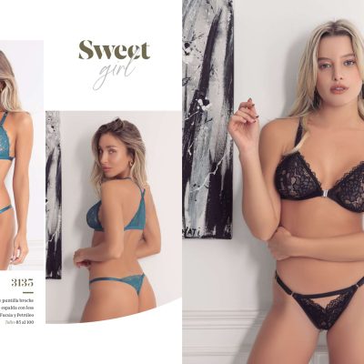 CONJUNTO TRIÁNGULO DE PUNTILLA BROCHE DELANTERO Y DETALLE EN ESPALDA CON LESS FAIRUZ - Cod 3135