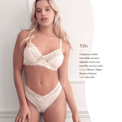 CONJUNTO CONFORT TASA DOBLE SIN ARCO ALGODÓN Y LYCRA CON PUNTILLA CON TIRO CORTO FAIRUZ - Cod 426