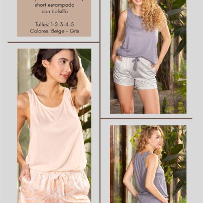 CONJUNTO DE MUSCULOSA Y SHORT ESTAMPADO CON BOLSILLO FRASHE DREAMS - Cod 10