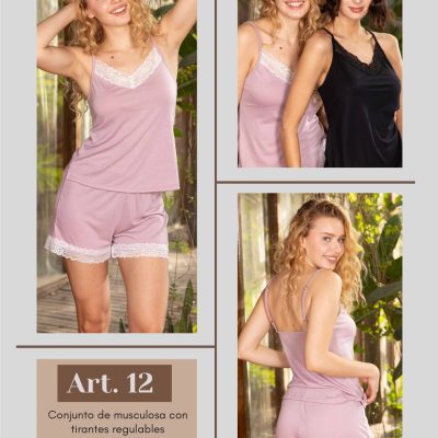 CONJUNTO DE MUSCULOSA CON TIRANTES REGULABLES Y SHORT CON PUNTILLA FRASHE DREAMS - Cod 12