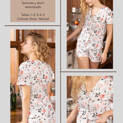 CONJUNTO DE CAMISA CON BOTONES Y SHORT ESTAMPADO FRASHE DREAMS - Cod 15