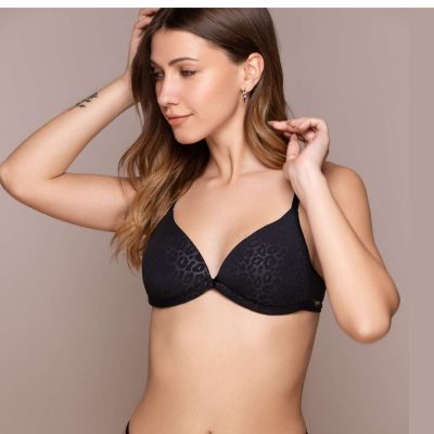 CONJUNTO TAZA TRIÁNGULO DE MICROFIBRA CON RELIEVE PRINT Y TANGA REGULABLE  FRASHE - Cod 603