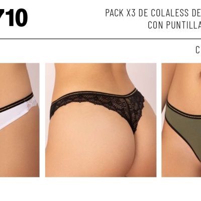 PACK X 3 DE COLALESS DE ALGODÓN Y LYCRA CON PUNTILLA Y CINTURA LUREX FRASHE - Cod 710