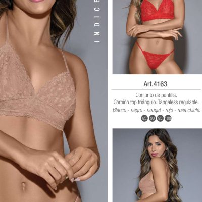 CONJUNTO DE PUNTILLA. CORPIÑO TOP TRIÁNGULO. TANGALESS. LARA - Cod 4163