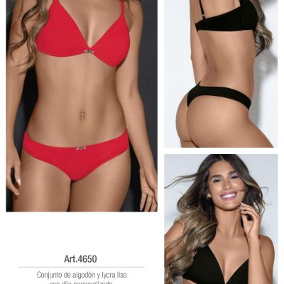 CONJUNTO DE ALGODÓN Y LYCRA CON DIJE PERSONALIZADO. CORPIÑO TRIÁNGULO SOFT SIN PUSH UP. COLALESS. LARA - Cod 4650