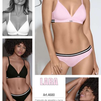 CONJUNTO TRIÁNGULO DE ALGODÓN Y LYCRA LISO CON DIJE PERSONALIZADO Y ELÁSTICO 2 TONOS. COLALESS. LARA - Cod 4680