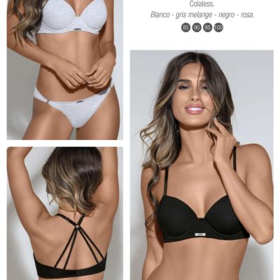 CONJUNTO DE ALGODÓN Y LYCRA. CORPIÑO PUSH UP SOFT CON ESPALDA TIRAS Y DIJE PERSONALIZADO. COLALESS. LARA - Cod 5160