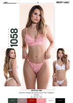 CONJUNTO TRIÁNGULO DE ENCAJE Y TUL SIN TAZA CON COLALESS SEXY LALI - Cod 1058