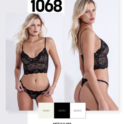 CONJUNTO TRIÁNGULO DE PUNTILLA SIN TAZA CON TANGALESS SEXY LALI - Cod 1068