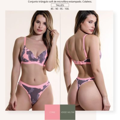 CONJUNTO TRIÁNGULO SOFT DE MICROFIBRA ESTAMPADA CON COLALESS SEXY LALI - Cod 1077