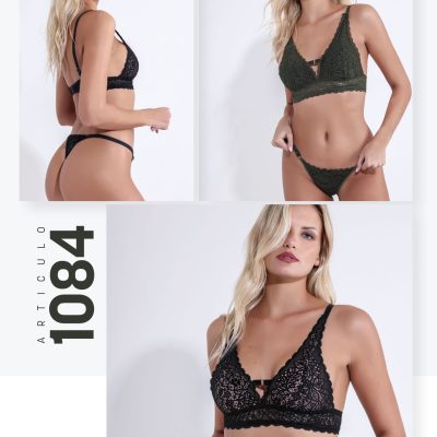 CONJUNTO TRIÁNGULO DE PUNTILLA FORRADO DE MICROFIBRA CON COLALESS SEXY LALI - Cod 1084