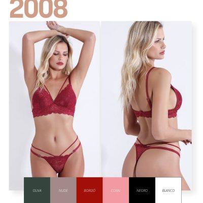 CONJUNTO TRIÁNGULO SOFT DE PUNTILLA CON TIRAS CON TANGALESS SEXY LALI - Cod 2008