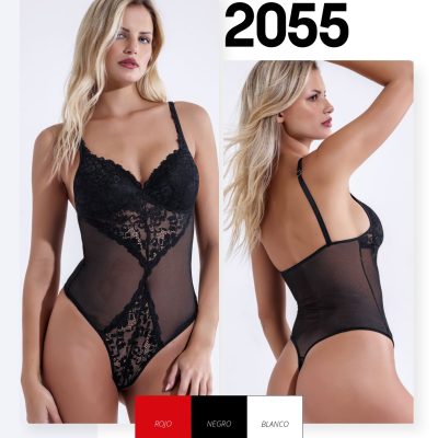 BODY LESS CON TAZA TRIÁNGULO DE TUL Y PUNTILLA SEXY LALI - Cod 2055