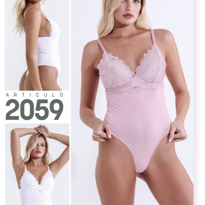 BODY LESS CON TAZA TRIÁNGULO DE MICROFIBRA FANTASIA Y PUNTILLA SEXY LALI - Cod 2059