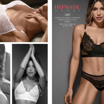 CONJUNTO DE PUNTILLA Y TUL FANTASIA. CORPIÑO BUSTIER CON ARCO. COLALESS. SIGRY - Cod 1287