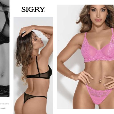 CONJUNTO DE PUNTILLA Y TUL. CORPIÑO CON ARCO. TANGALESS REGULABLE. SIGRY - Cod 1845