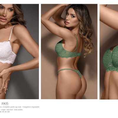 CONJUNTO DE PUNTILLA CON DIJES STRASS. CORPIÑO PUSH UP SOFT. TANGALESS. SIGRY - Cod 1905