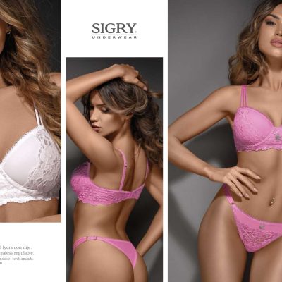 CONJUNTO DE PUNTILLA Y TUL LYCRA CON DIJE SIGRY. CORPIÑO PUSH UP SOFT. TANGALESS. SIGRY - Cod 1925