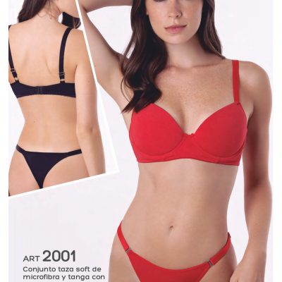 CONJUNTO TAZA SOFT DE MICROFIBRA Y TANGA CON BRETELES ANCHOS UAILEE - Cod 2001