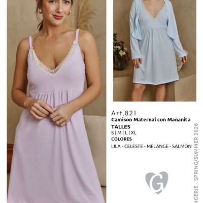 LÍNEA MATERNAL. CAMISÓN CON MAÑANITA GEORGETTE - Cod 821