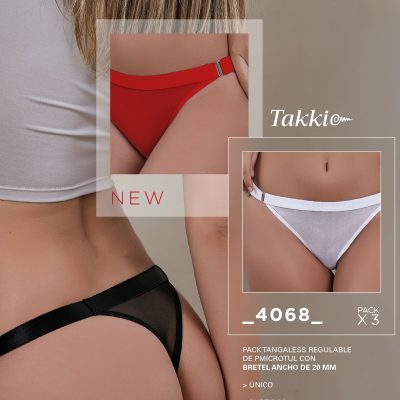 PACK X 3 TANGALESS REGULABLE DE MICROTUL CON BRETEL ANCHO DE 20 MM  TAKKI - Cod 4068