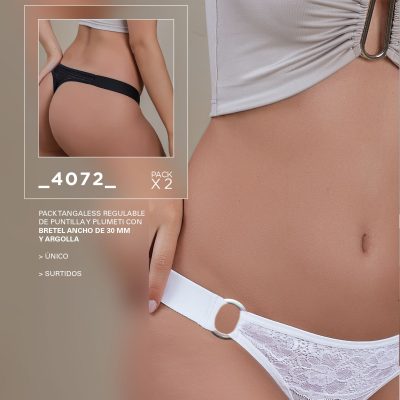 PACK X 2 TANGALESS REGULABLE DE PUNTILLA Y PLUMETI CON BRETEL ANCHO DE 30 MM Y ARGOLLA TAKKI - Cod 4072