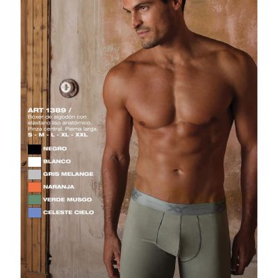 BÓXER DE ALGODÓN CON ELASTANO. LISO, ANATÓMICO. PINZA CENTRAL Y PIERNA LARGA XY - Cod 1389