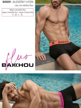 BÓXER ALGODÓN Y LYCRA LISO. ELÁSTICO BAKHOU BÁSICO EN TONOS FLUO BAKHOU - Cod 1901