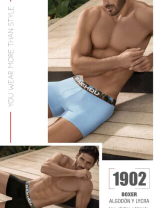 BÓXER ALGODÓN Y LYCRA LISO. ELÁSTICO SUBLIMADO BAKHOU - Cod 1902
