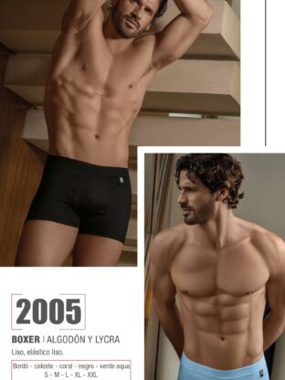 BÓXER ALGODÓN Y LYCRA. LISO CON COLLARETA. ELÁSTICO LISO. BAKHOU - Cod 2005