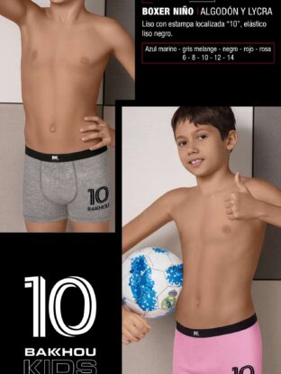 BÓXER DE NIÑO ALGODÓN Y LYCRA. LISO CON ESTAMPA LOCALIZADA ROBOT. ELÁSTICO LISO NEGRO. BAKHOU - Cod 4041