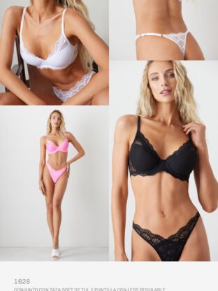 CONJUNTO CON TAZA SOFT DE TUL Y PUNTILLA CON LESS REGULABLE BRIGITTE - Cod 1628