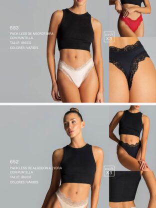 PACK X 3 LESS DE ALGODÓN Y LYCRA CON PUNTILLA BRIGITTE - Cod 652