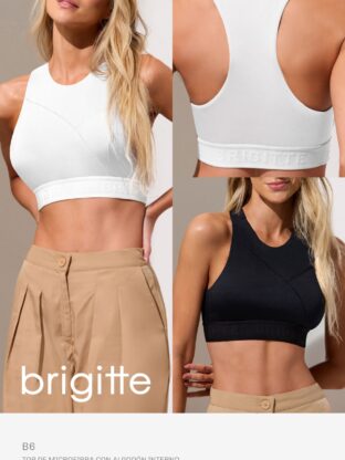 TOP DE MICROFIBRA CON ALGODÓN INTERNO Y ELÁSTICO PERSONALIZADO CON CORTE AMERICANO BRIGITTE - Cod B6
