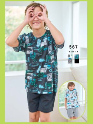 PIJAMA DE VARÓN MANGA CORTA Y SHORT LISO EMMY - Cod 567