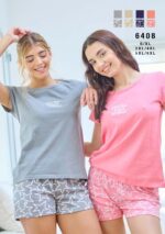 PIJAMA MANGA CORTA SHORT ESTAMPADO. JERSEY ALGODÓN LISO EMMY - Cod 6408