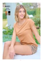 PIJAMA MANGA CORTA SHORT ESTAMPADO. JERSEY ALGODÓN LISO EMMY - Cod 6421