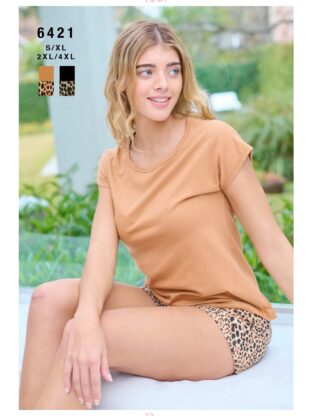 PIJAMA MANGA CORTA SHORT ESTAMPADO. JERSEY ALGODÓN LISO EMMY - Cod 6421