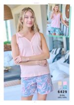 PIJAMA MUSCULOSA CON CARTERA, SHORT ESTAMPADO. JERSEY ALGODÓN LISO EMMY - Cod 6429