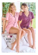 PIJAMA ABOTONADO MANGA CORTA. JERSEY ALGODÓN LISO EMMY - Cod 6434