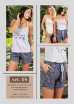 CONJUNTO DE MUSCULOSA CON TIRANTES REGULABLES Y SHORT ESTAMPADO FRASHE DREAMS - Cod 08