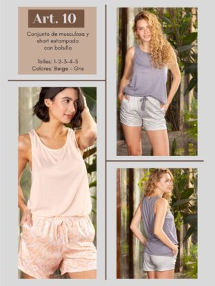 CONJUNTO DE MUSCULOSA Y SHORT ESTAMPADO CON BOLSILLO FRASHE DREAMS - Cod 10