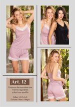 CONJUNTO DE MUSCULOSA CON TIRANTES REGULABLES Y SHORT CON PUNTILLA FRASHE DREAMS - Cod 12